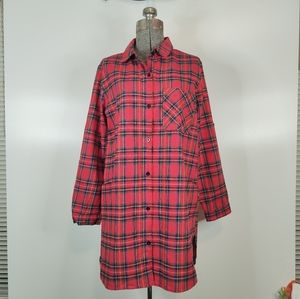 Axis red plaid flannel long sleeve button down shirt dress